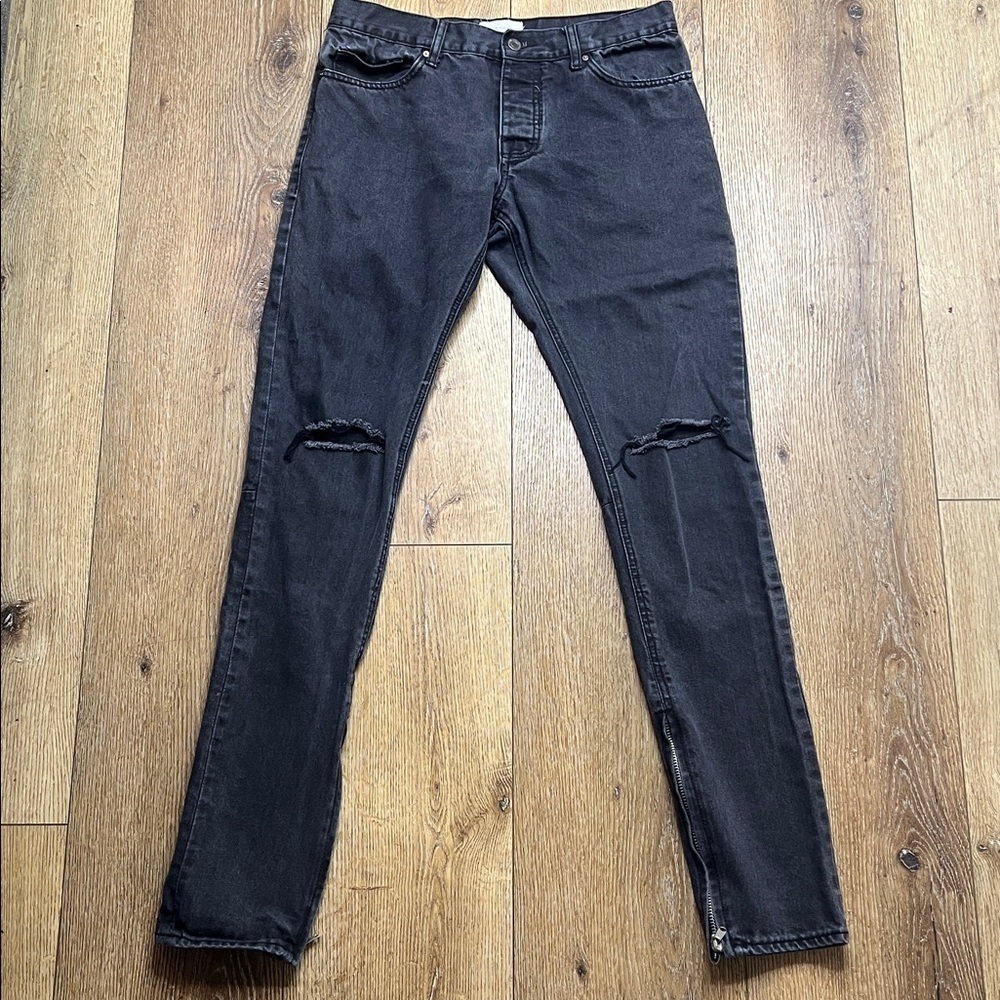 Fear of God 4th Collection Muted Black Distressed Skinny Jean w/Zipper Detail 32